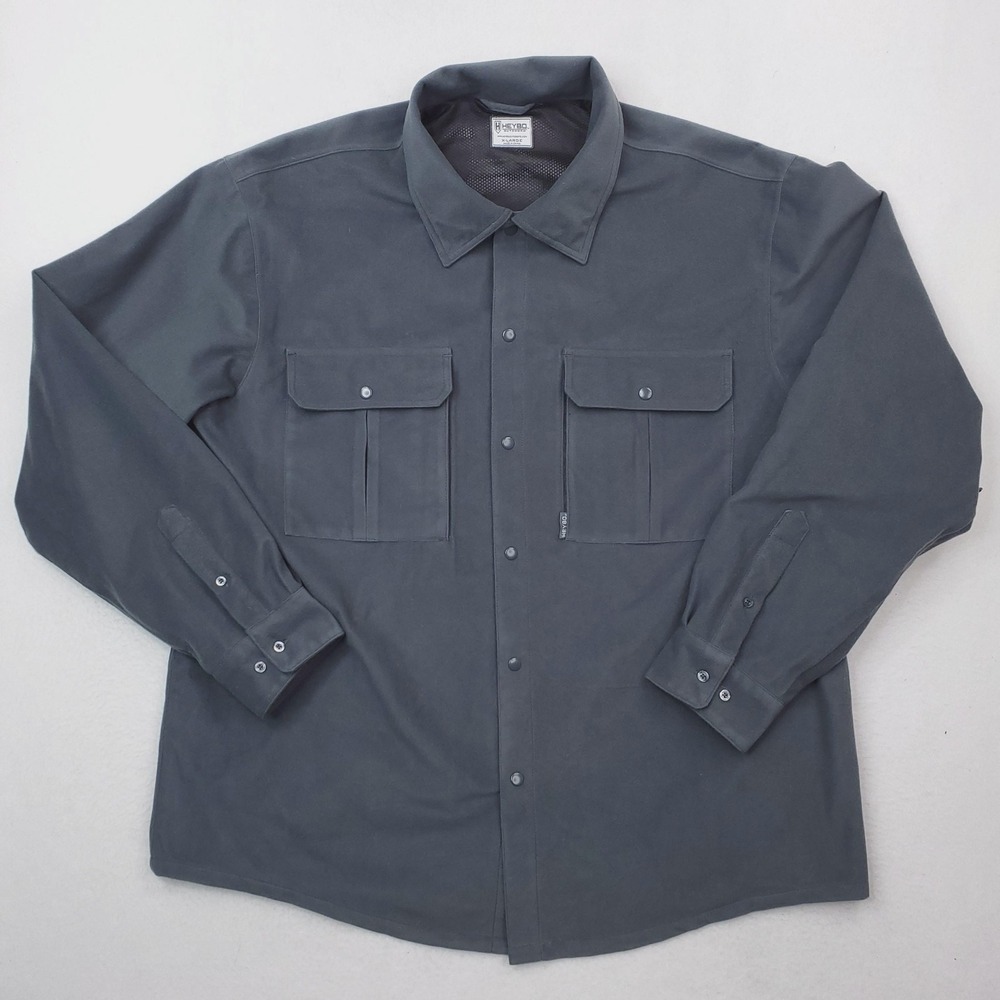 Heybo Shirt Jacket Mens XL Gray Snap Front Microfleece Shacket Vented Outdoor